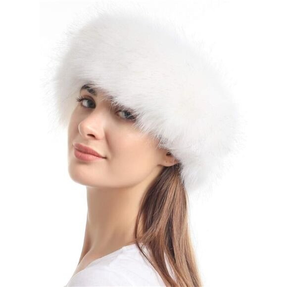 Accessories - Faux Fur Headband with Elastic for Women's White With Tips